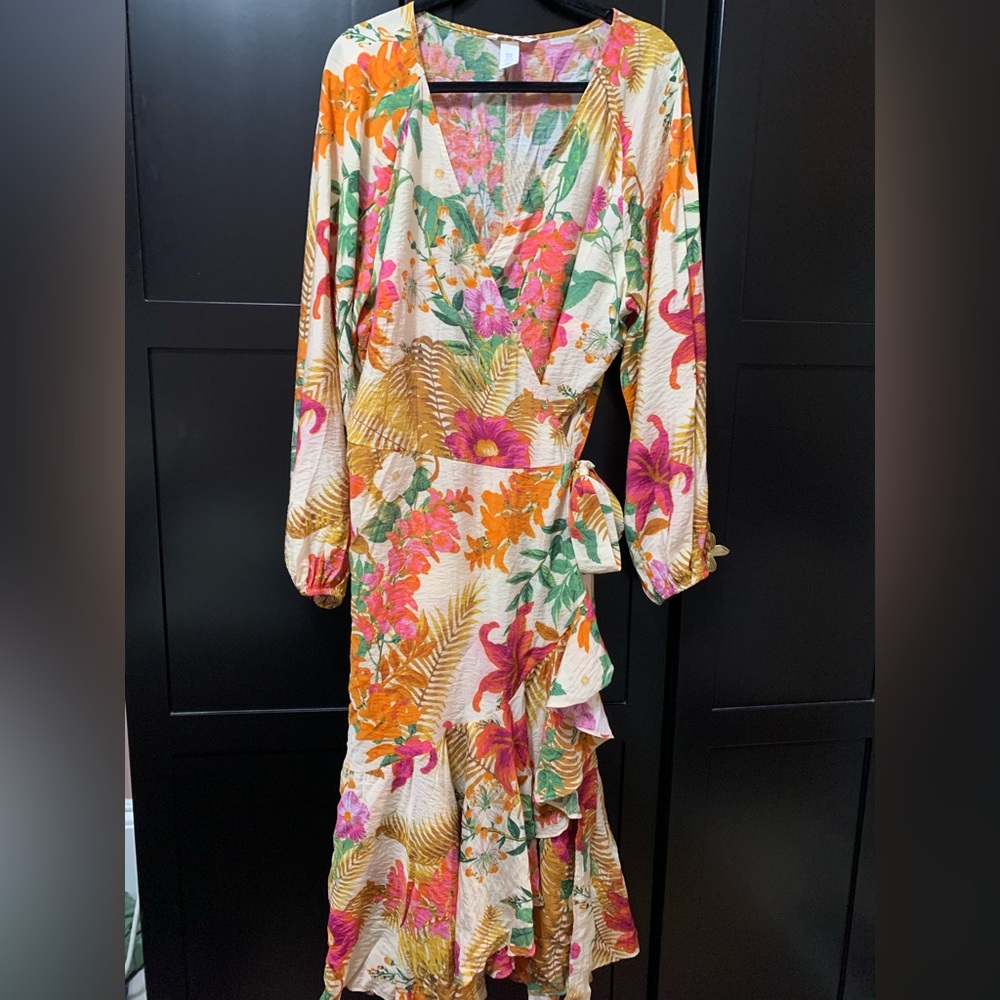 H&M women’s,Floral,Long Sleeve,Wrap Dress,tropical,plus size,XXL,vacation
